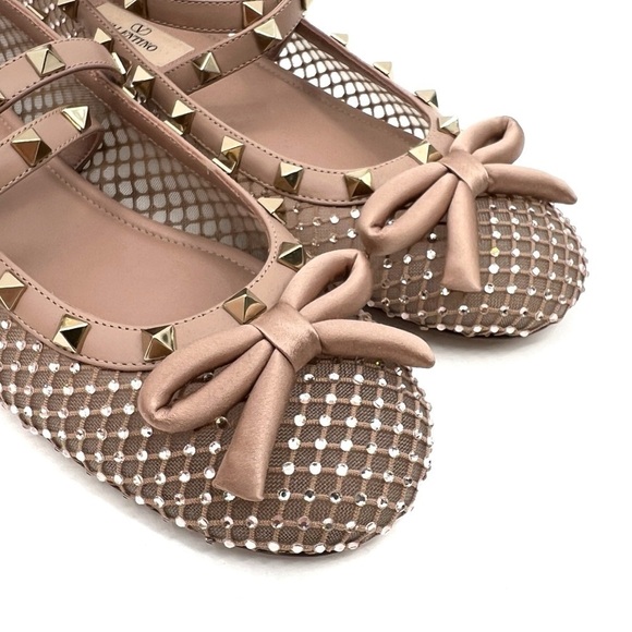 VALENTINO GARAVANI Rockstud Crystal Net Ankle-Strap Ballerina Flats new 39.5 - Picture 3 of 14